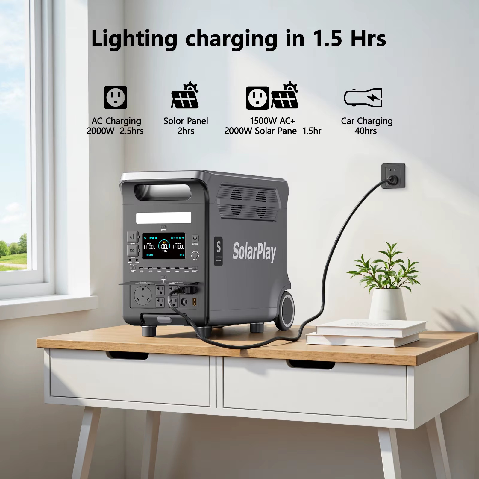 3600W Portable Power Station 3840WH Outdoor Generator with Folable Solar Panels