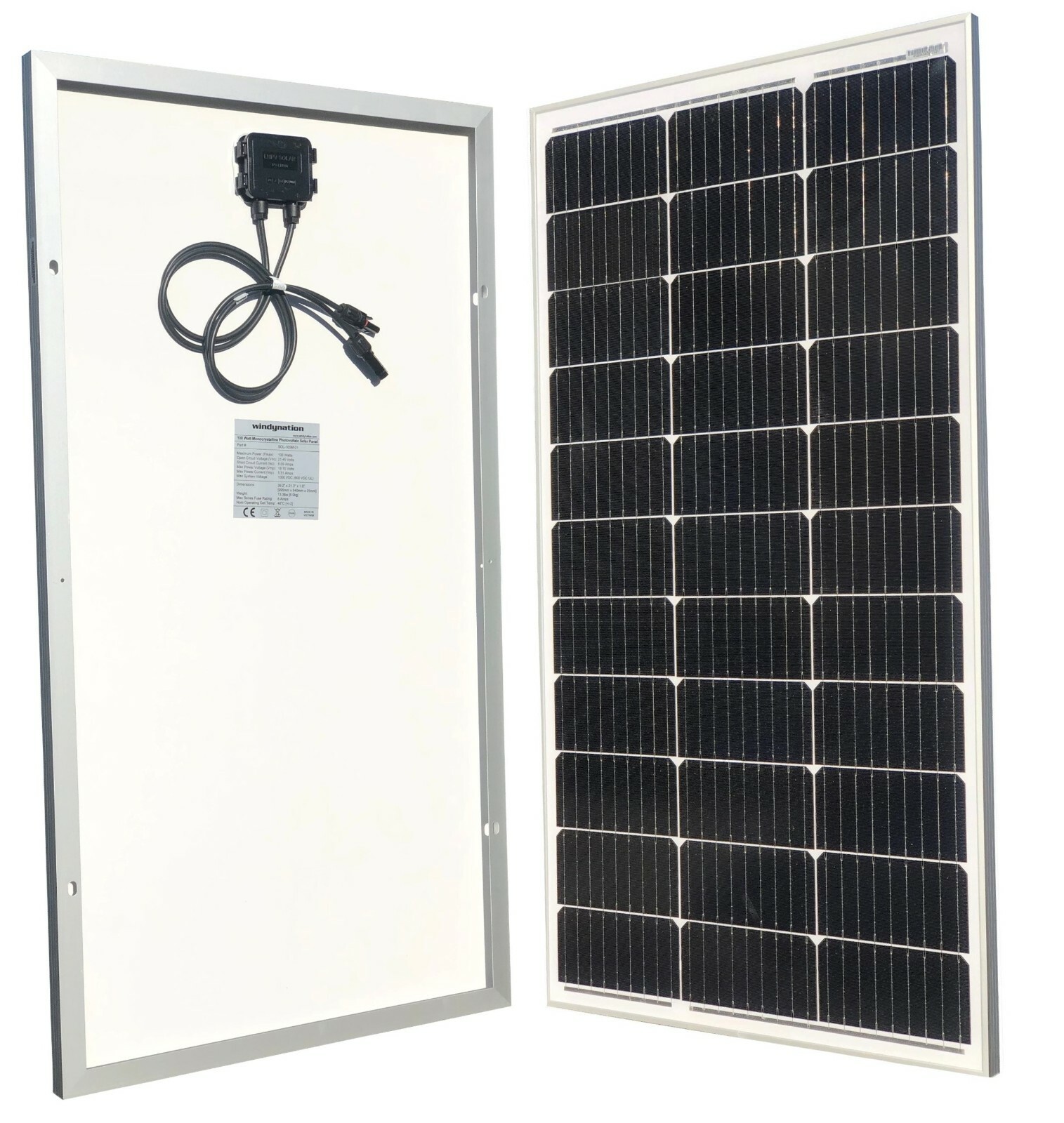 WindyNation 100 Watt Monocrystalline Solar Panel Kit for RV Boat Off-Grid
