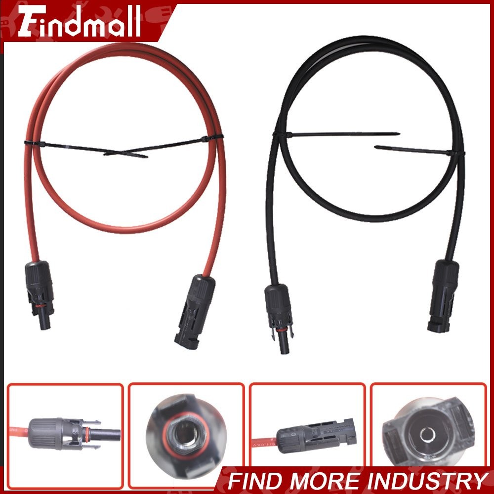 Findmall 1 Pair 3FT Black+Red Solar Panel Extension Cable Wire Connector 10 AWG