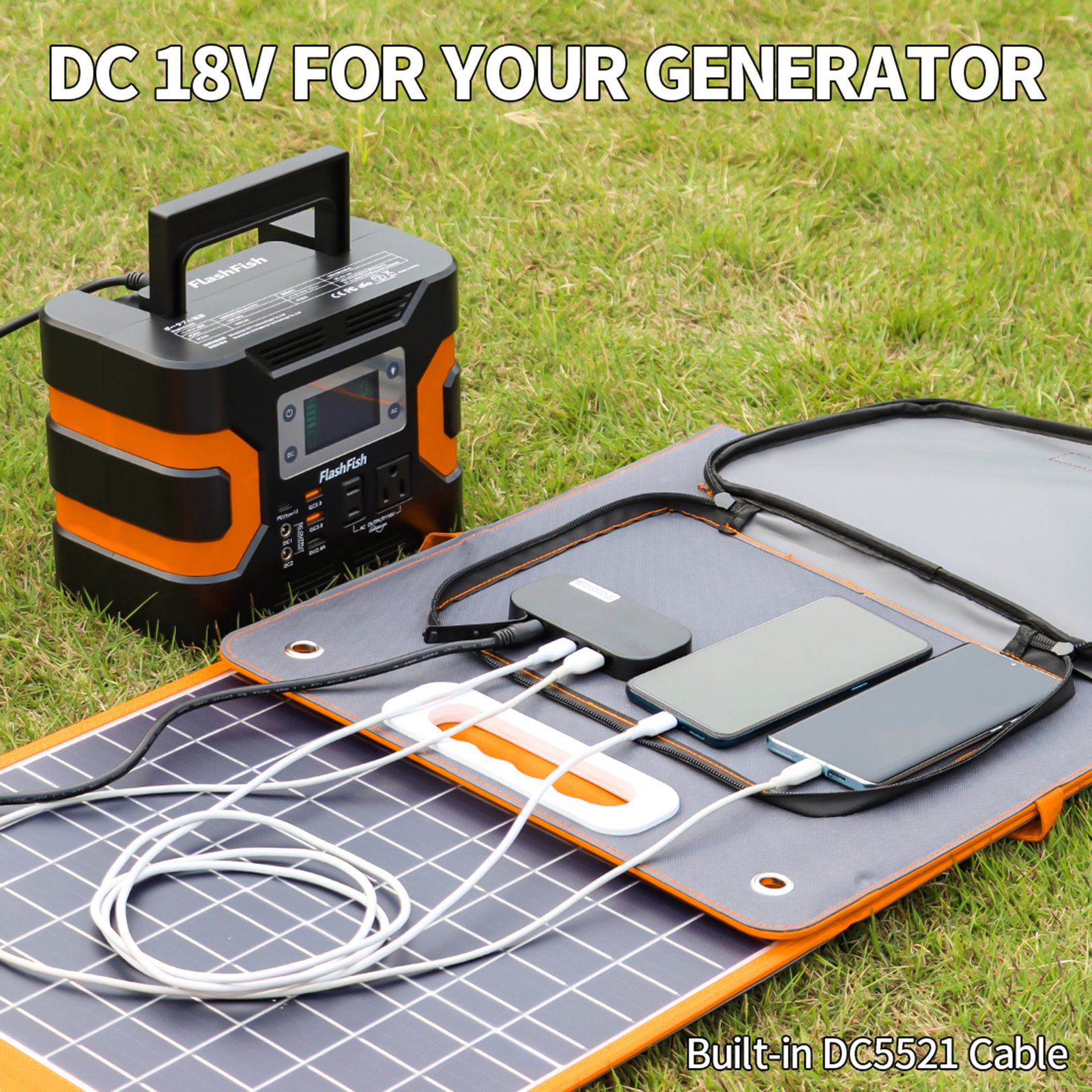 Flashfish 18V/100W Foldable Solar Panel Solar Charger Power Station Travel D1L5
