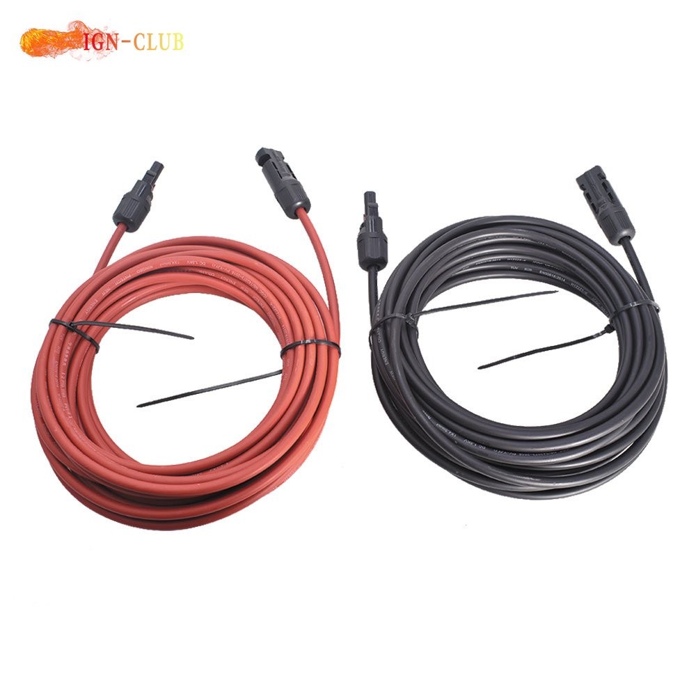 Black + Red 1 Pair 30 Feet Wire Connector 10AWG Solar Panel Extension Cable