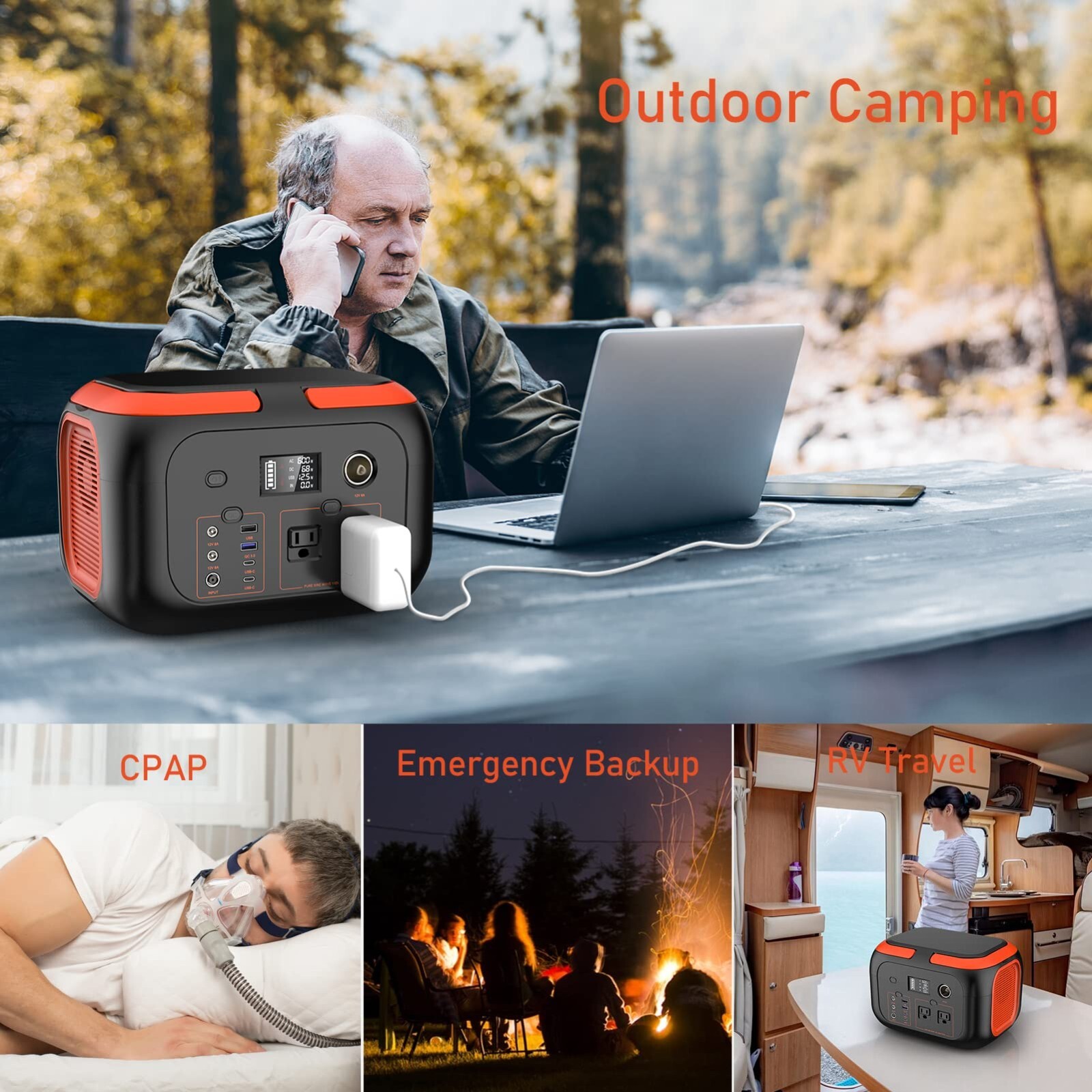 Portable Power Station 600W, 296Wh/80000mAh Backup Lithium Battery Pack Bank