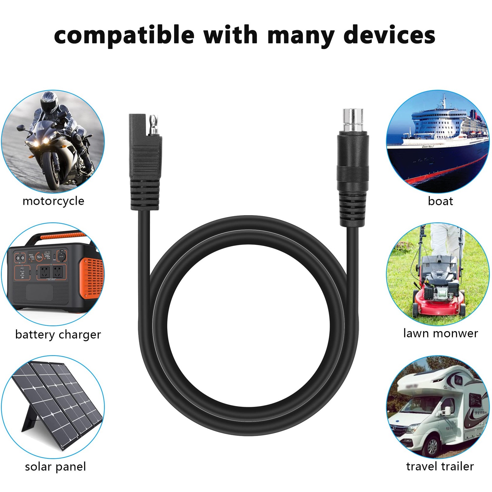 24V DC8mm to SAE Extension Cable DC 8.0mm x 2.0mm Male Plug to SAE Solar Adap…