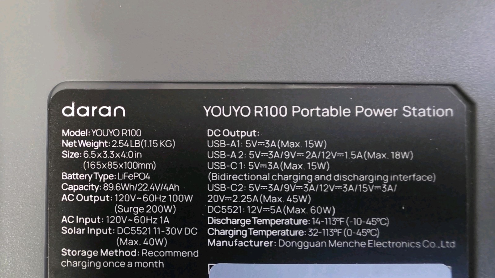 Daran YouYo R100 Lightweight and Compact Portable Power Station 100W