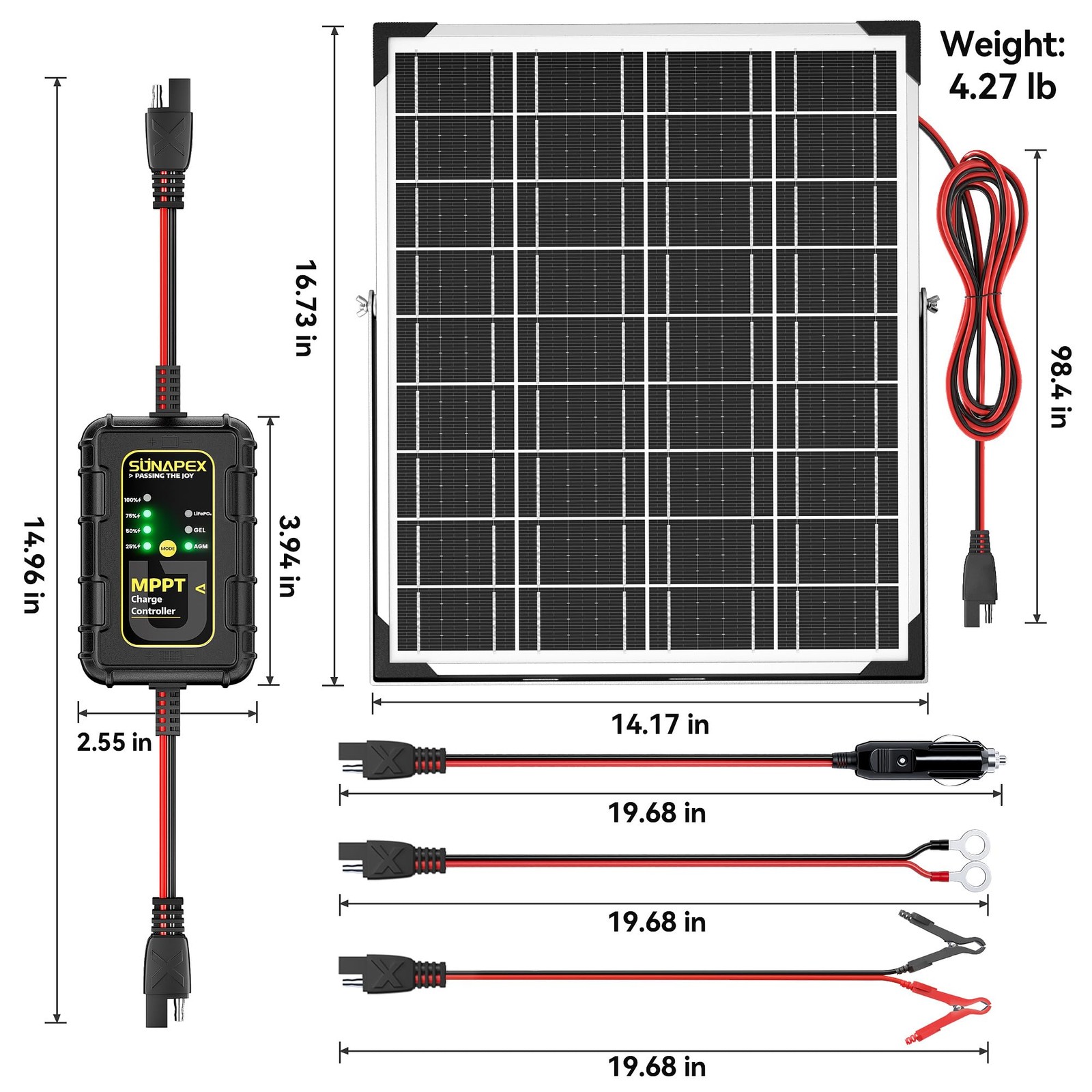 SUNAPEX 12V Solar Battery Charger: 25W Waterproof Solar Panel Kit- Aluminum T…