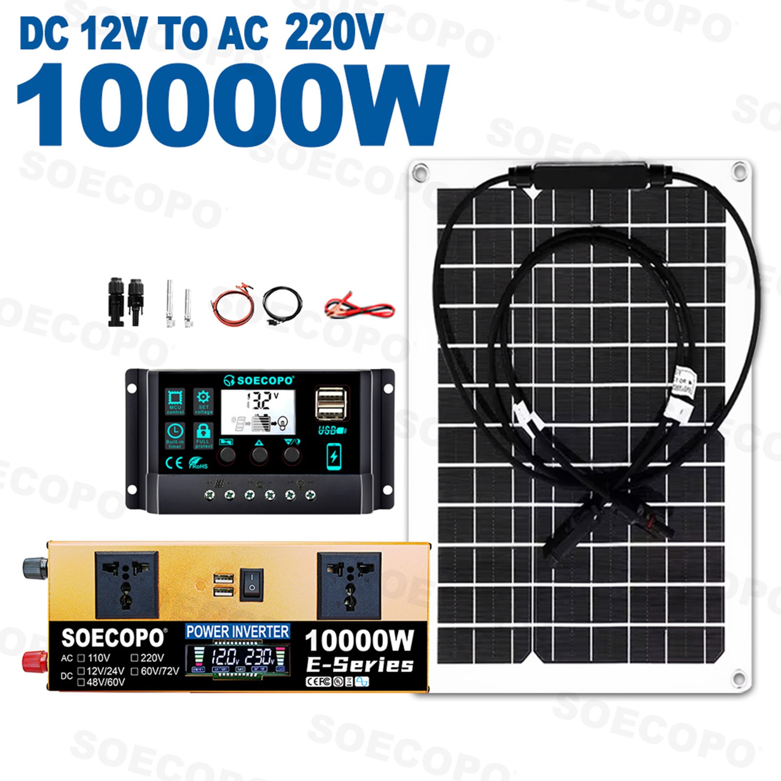 SOECOPO 10000W Solar Power System Kit 12V24V to 110V220V Inverter Flexible Panel