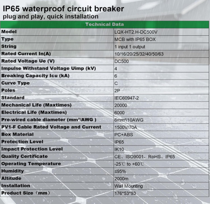 Interruptor Desconexión Panel Solar 32A 500V DC IP65 Caja Impermeable para RV