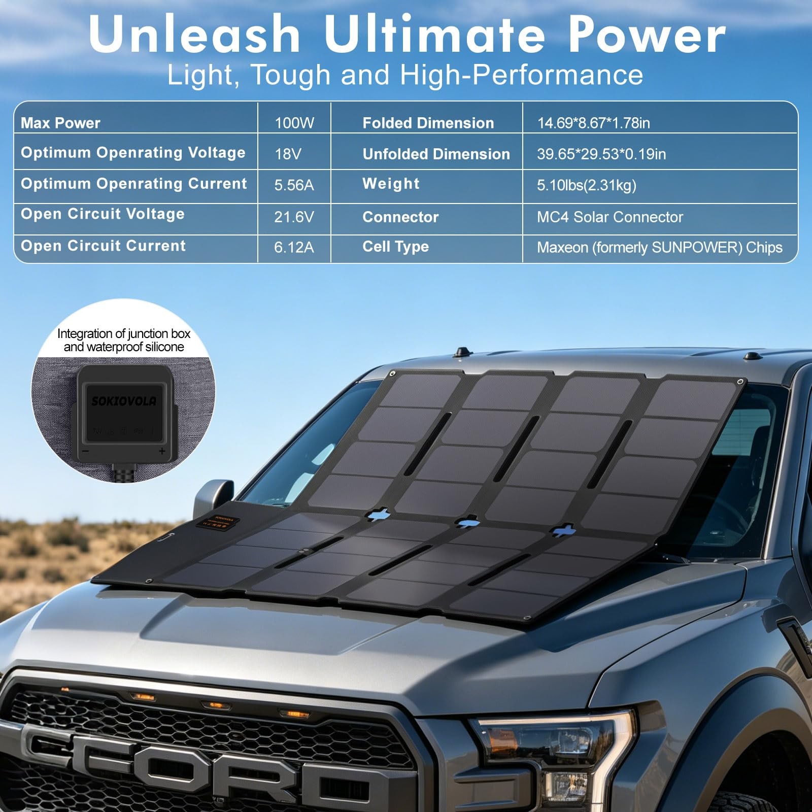 100W Portable Solar Panel MC-4 Foldable Solar Panel Charger Kits 18V IP68 Wat…