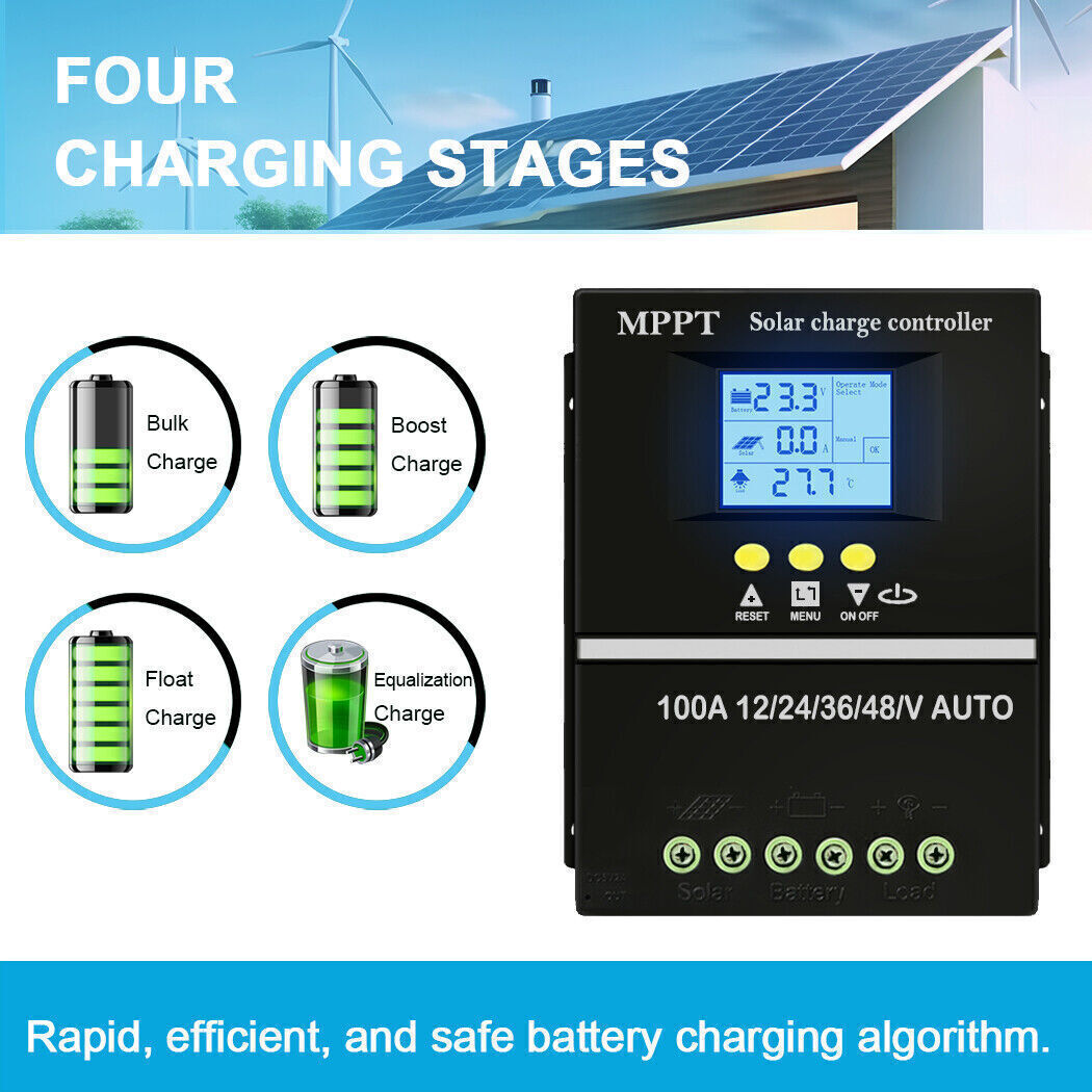 100A MPPT Solar Controller 12V24V36V 48V Battery Regulator for Lead-Acid/Lithium