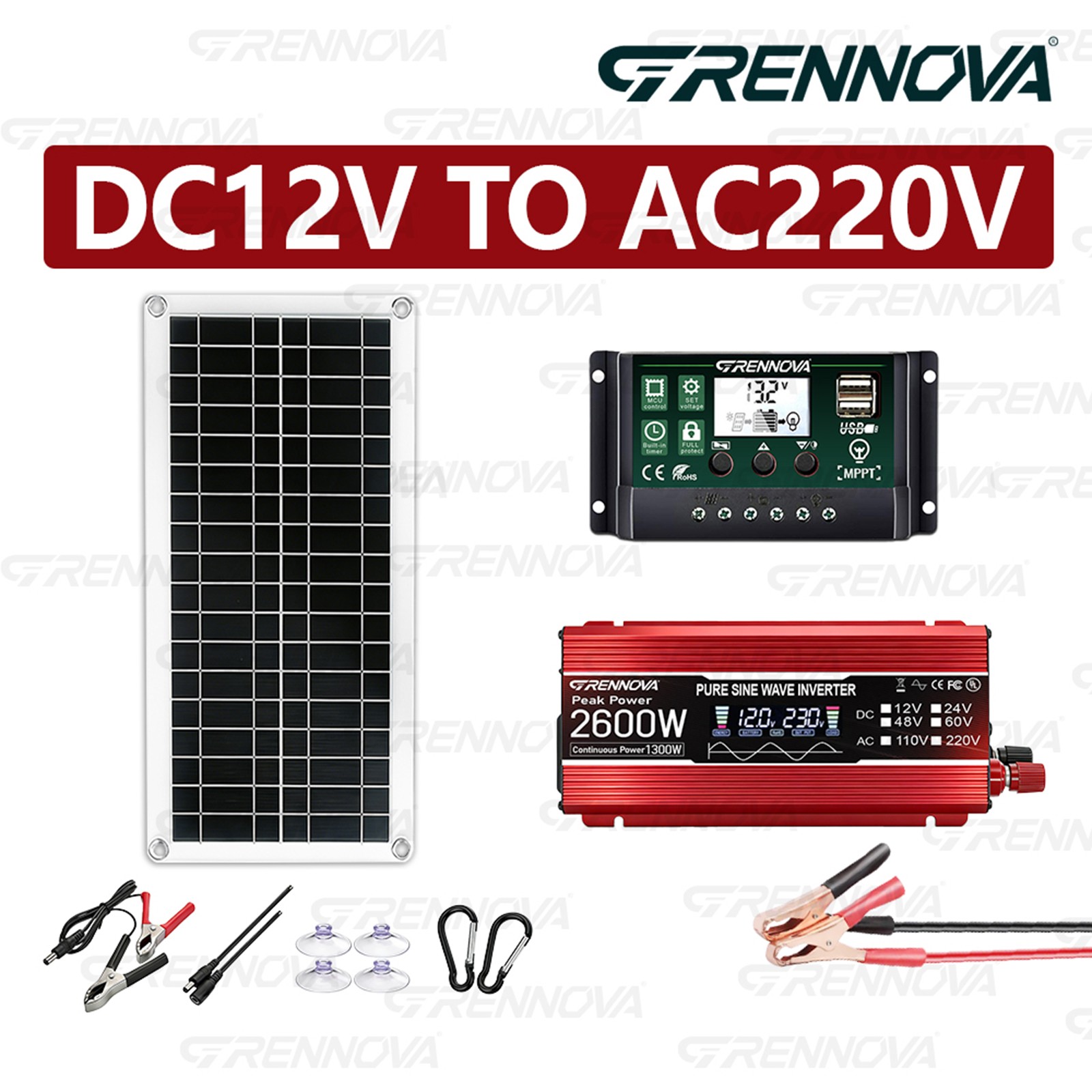 Grennova 2600W Off-Grid Solar Kit 60A MPPT Pure Sine Home RV Power