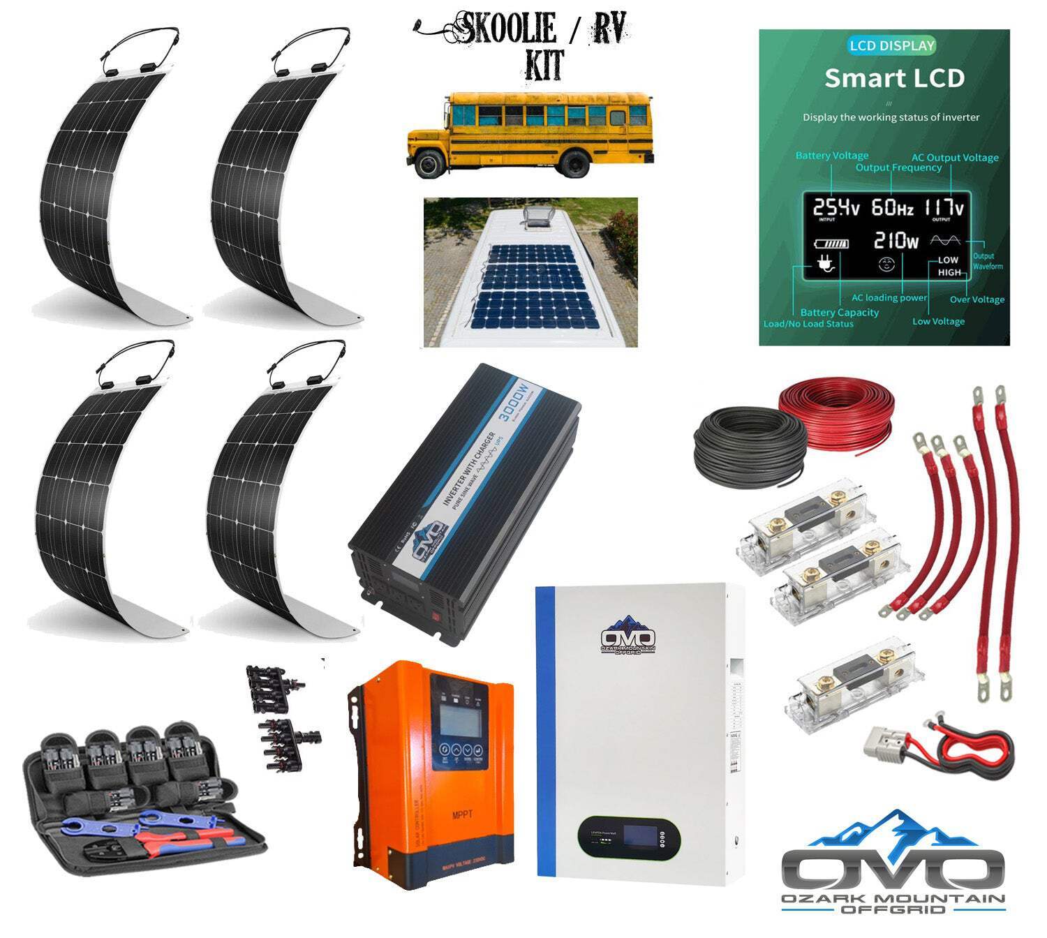 Complete Skoolie Solar System Kit / 4x 130W Flexible Solar Panels / 60A MPPT Cha