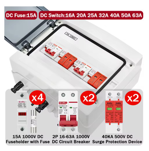 Solar PV Combiner Box 2 String 2 In 2 Out 500V DC IP65 Waterproof
