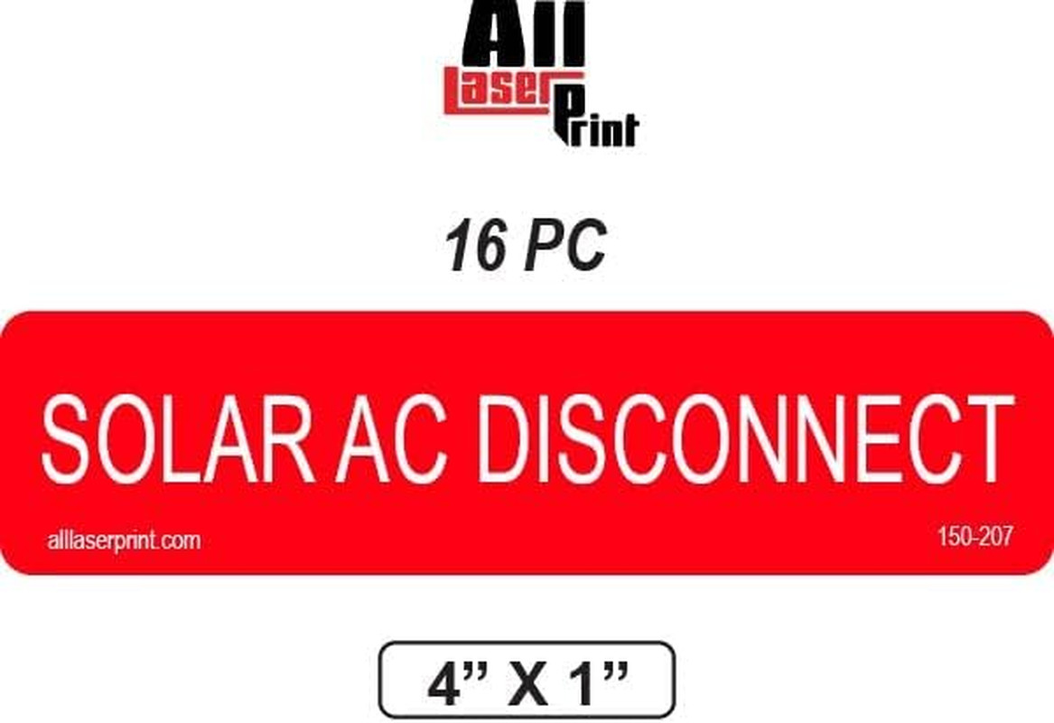 Photovoltaic Labels for PV Solar System_Solar AC Disconnect_4″ X 1″ _Pack of 16_