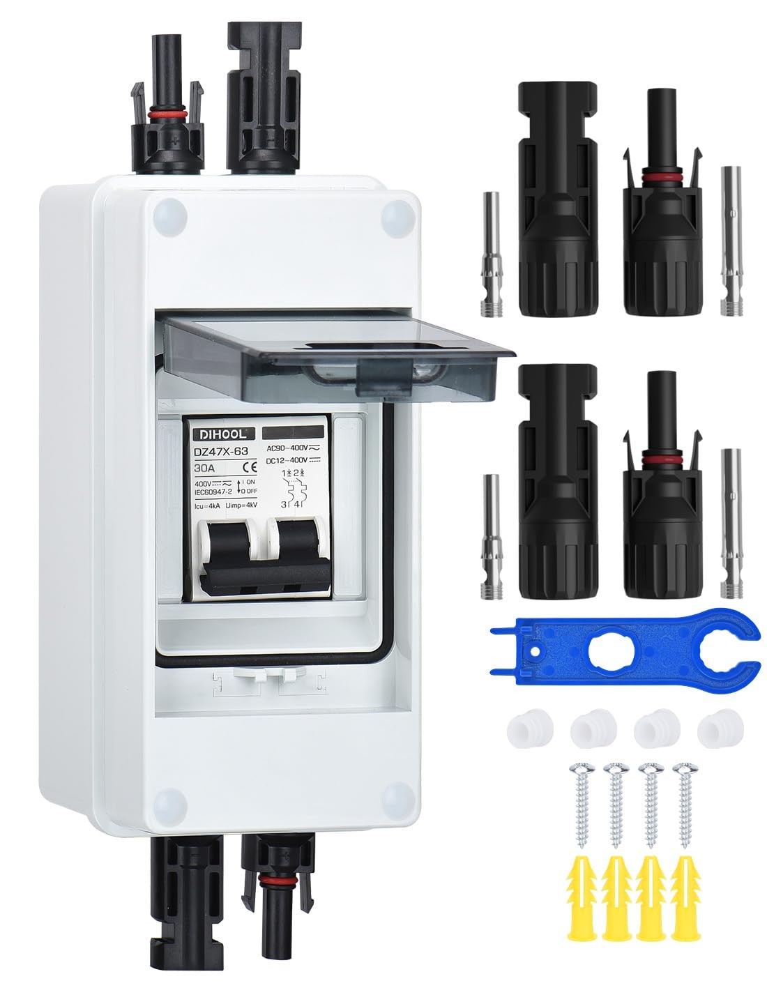 DIHOOL 30 Amp Solar Disconnect Switch, Miniature Circuit Breaker with din rail e