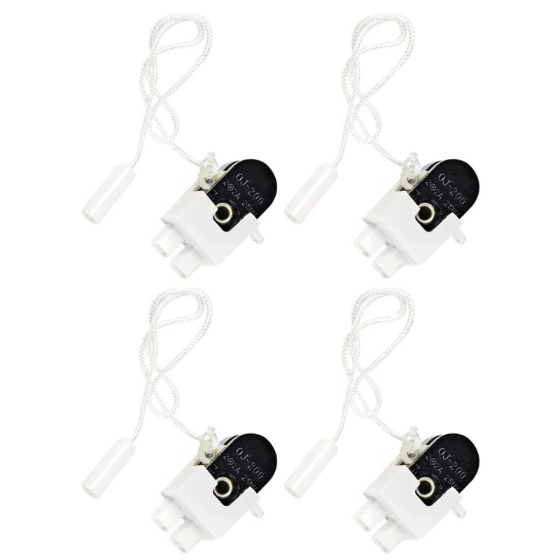 4Pcs 2A 250V Miniature Cord Pull Switches For Bathroom Bedroom Lighting Fixtures