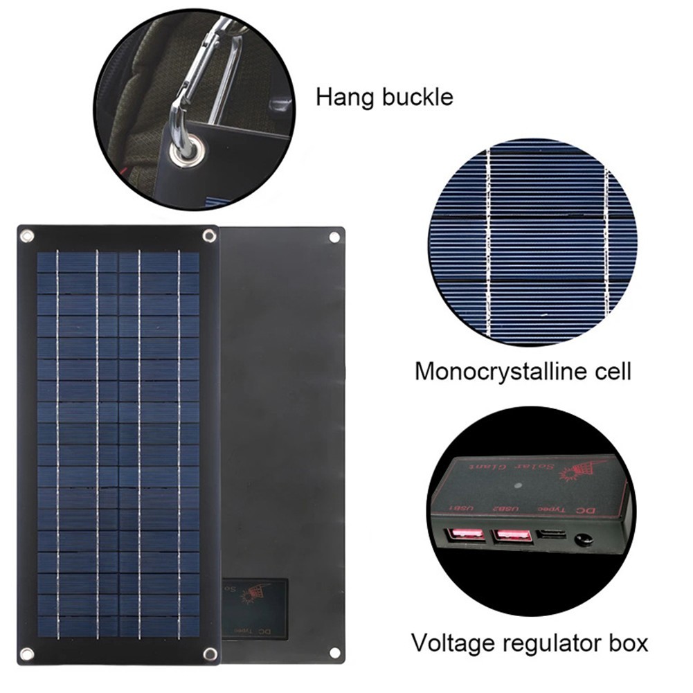 60W 18V Solar Panel Charger for Car RV Van Boat with Dual 5V USB Outputs