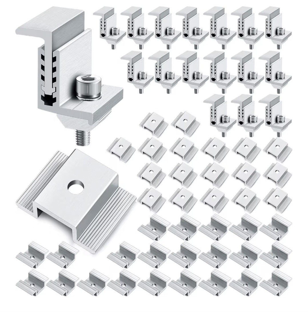 1.06 Inch Solar Panel Bracket Aluminum Solar Mid Clam with Mounting (56 Pieces)