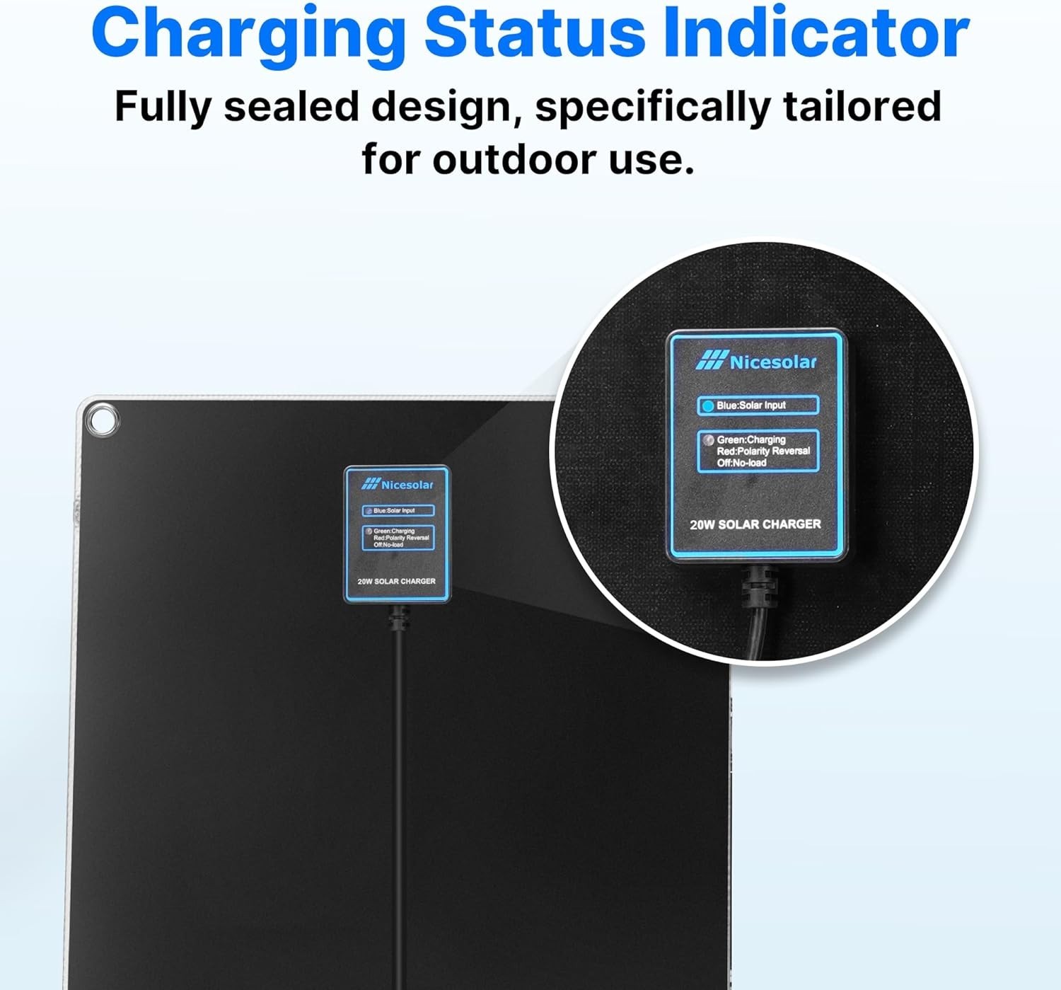 Nicesolar 20W 12V Solar Battery Trickle Charger Maintainer Car Boat RV