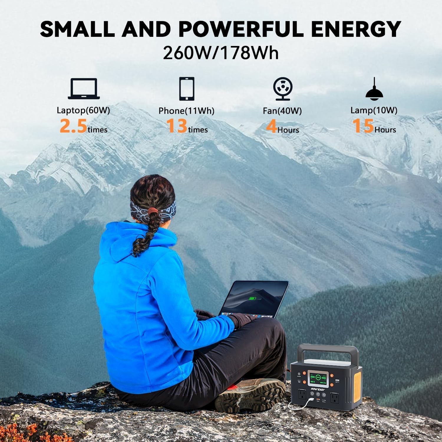 Portable Power Station,260W(500W peak) Solar Generator with PD 65W,110V Pure Sin
