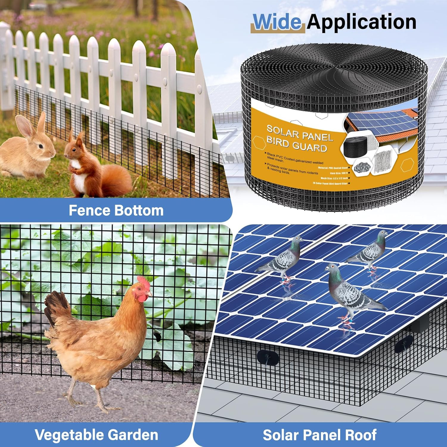 Solar Panel Bird Guard,6In X 100Ft Critter Guard Roll Kit for Roof Protection Ne