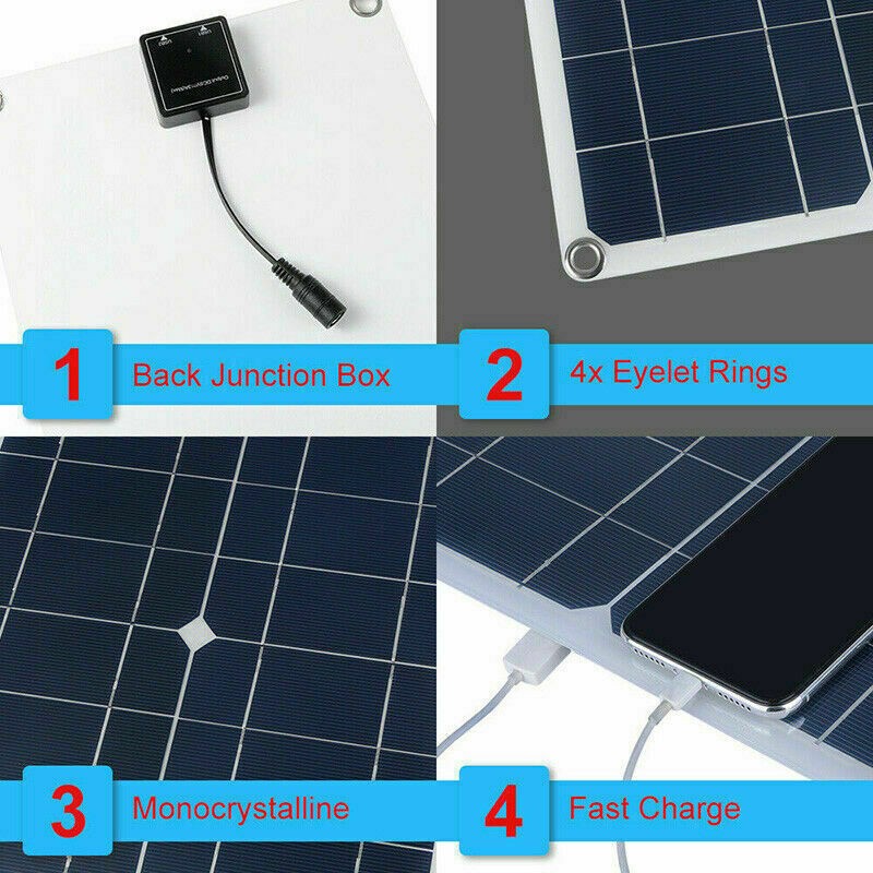 Flexible Solar Panel 50 Watt 12V Lightweight Mono High-efficiency For Camping RV