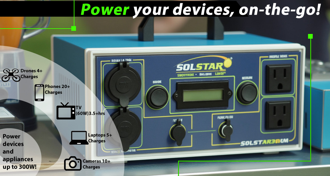 SOLSTAR300 Power Station 256Wh LiFePO4 Battery 300W AC Outlet – Metal/Plastic