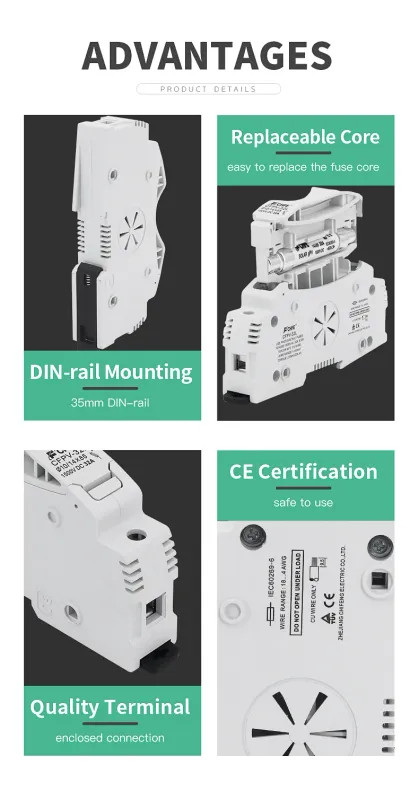 DC Fuse Holder PV DIN Rail Mounting 1000V Photovoltaic System Strings 6A-63A