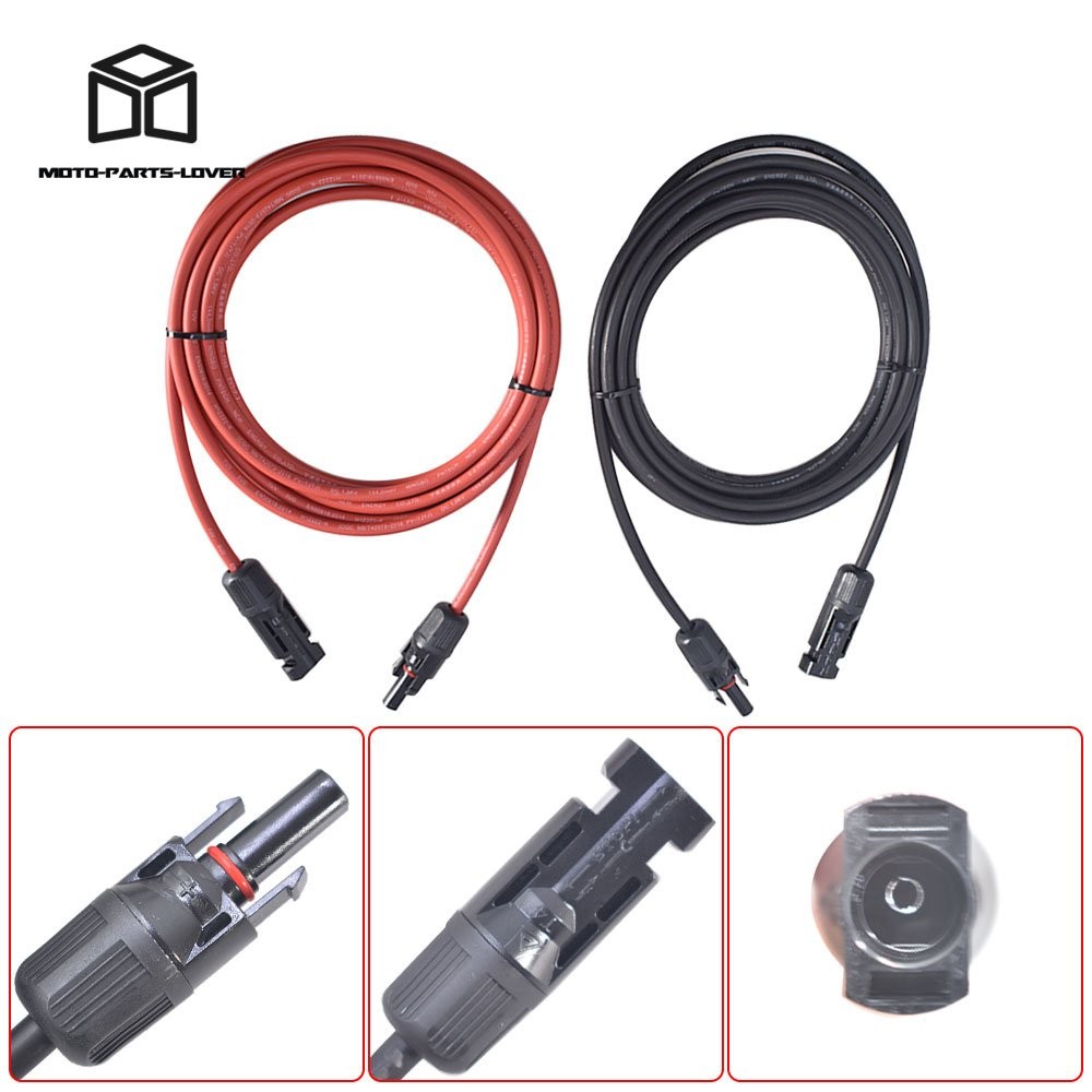 1 Pair 10 Feet Black And Red Solar Panel Extension Cable Wire Connector 12AWG