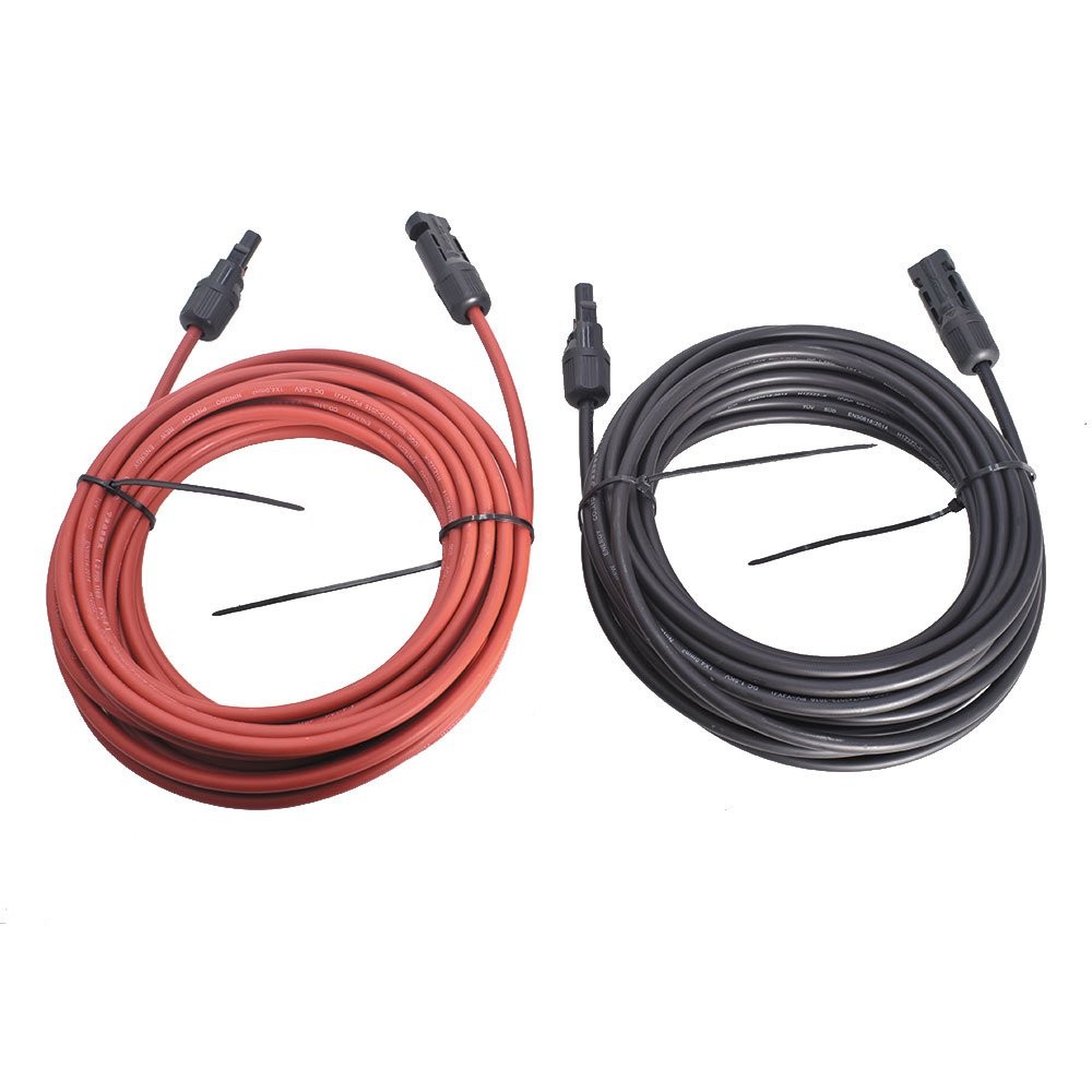 New 4mm²/12AWG 20ft Black+Red Solar Panel Extension Cable Wire Connector 1 Pair
