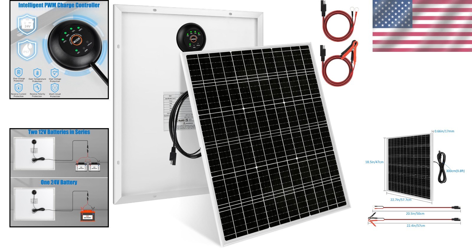 Versatile 50W 24V Portable Solar Kit – Perfect for RV, Marine, and Off-Grid Use