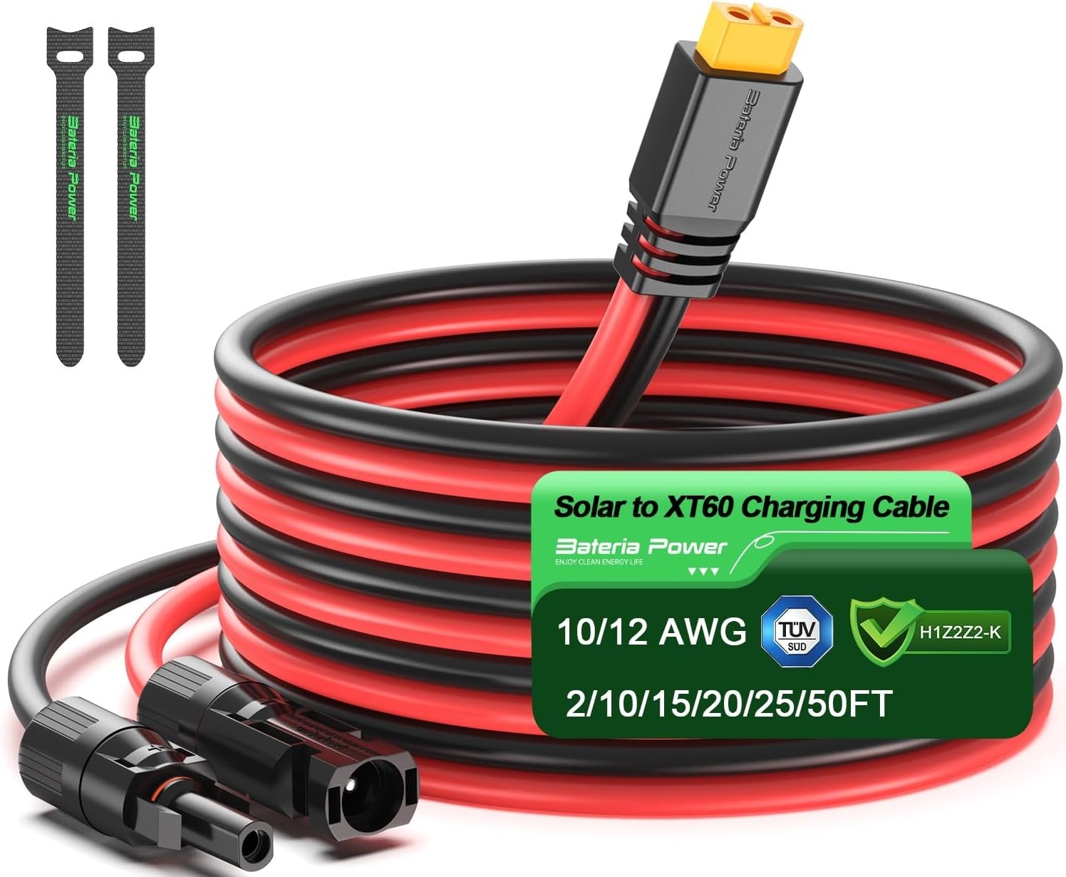 10 Feet Solar to XT60 Extension Cable, 12AWG Solar Panel Connector to XT60 Ch…