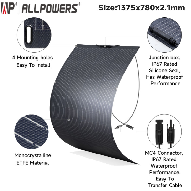 ALLPOWERS SF-200 Flexible Solar Panel 200W Mono Semi-Flexible For RV Outdoor