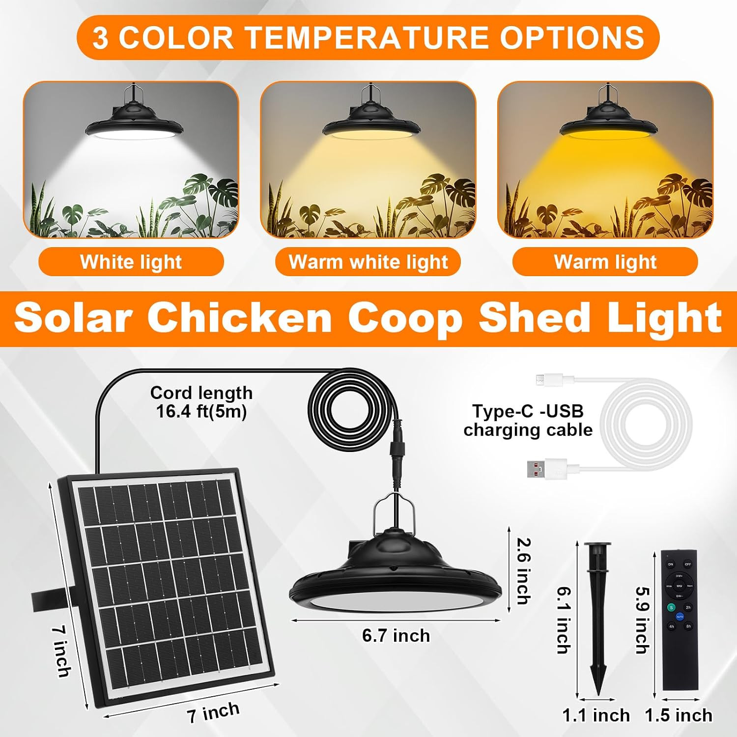 Solar Chicken Coop Fan and Light Kit, 15W Powerful Solar Panel, 4500Mah Recharge
