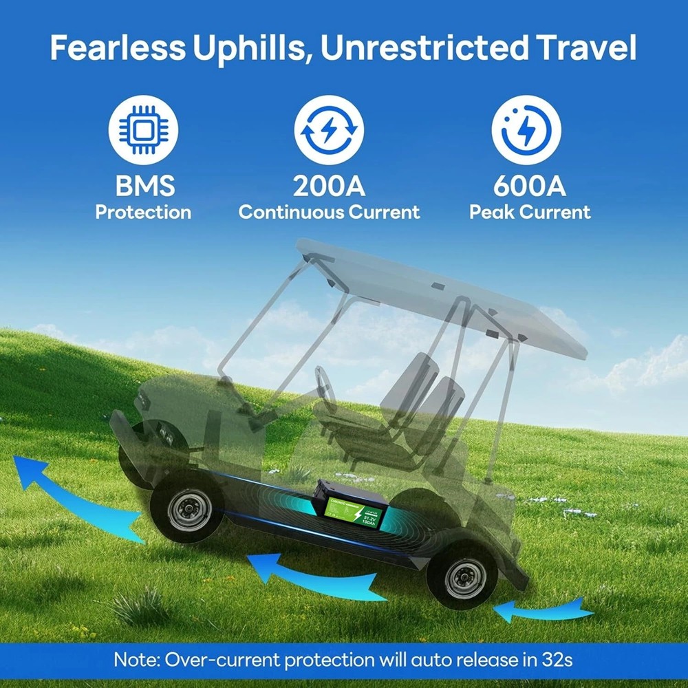 CHICNOD 48V100Ah LiFePO4 Bluetooth Battery w/ 58.4V 20A Charger for Golf Cart RV