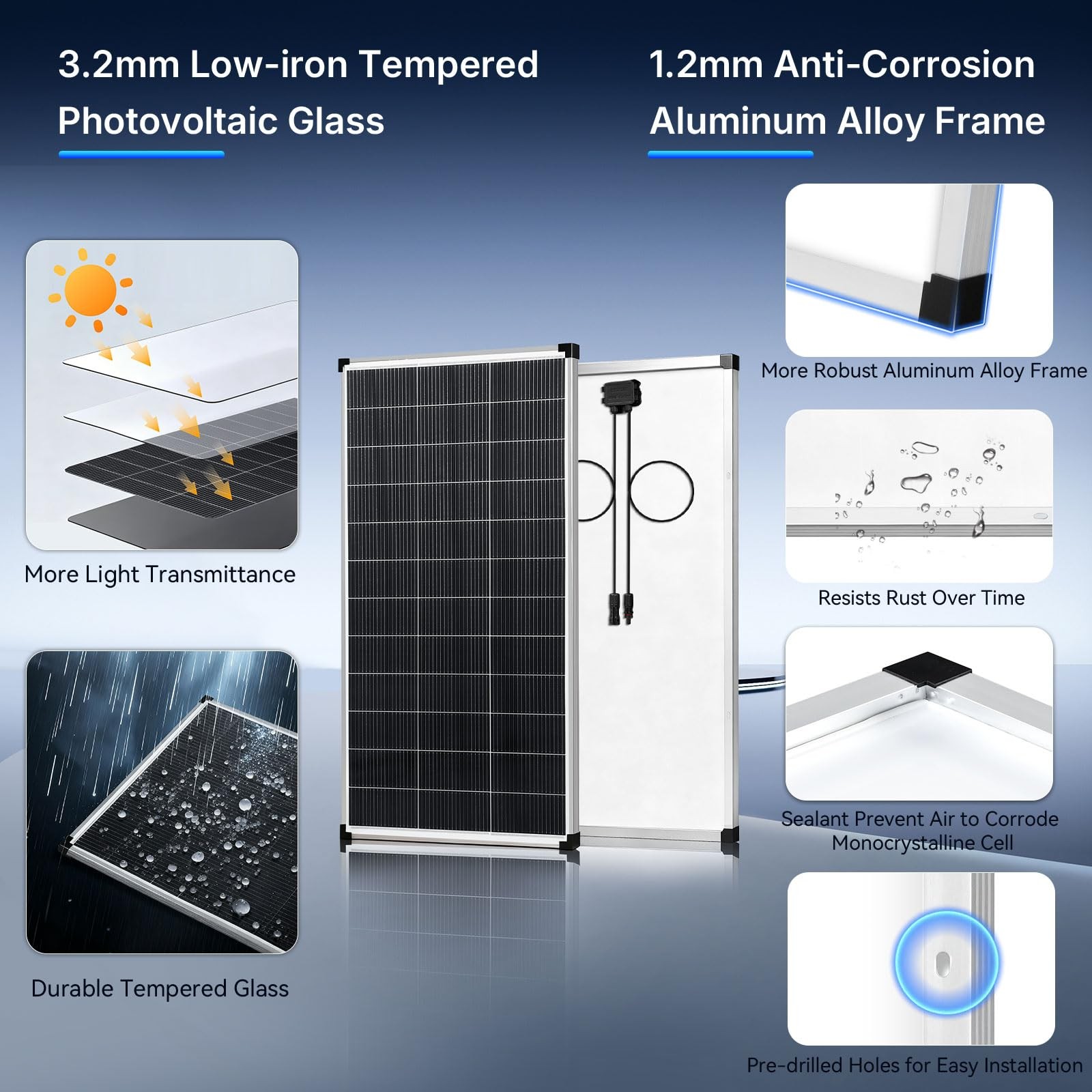 400W Solar Panel N-Type Mono PV Home Roof RV Boat Off-Grid 56.7*26.4in-Silver