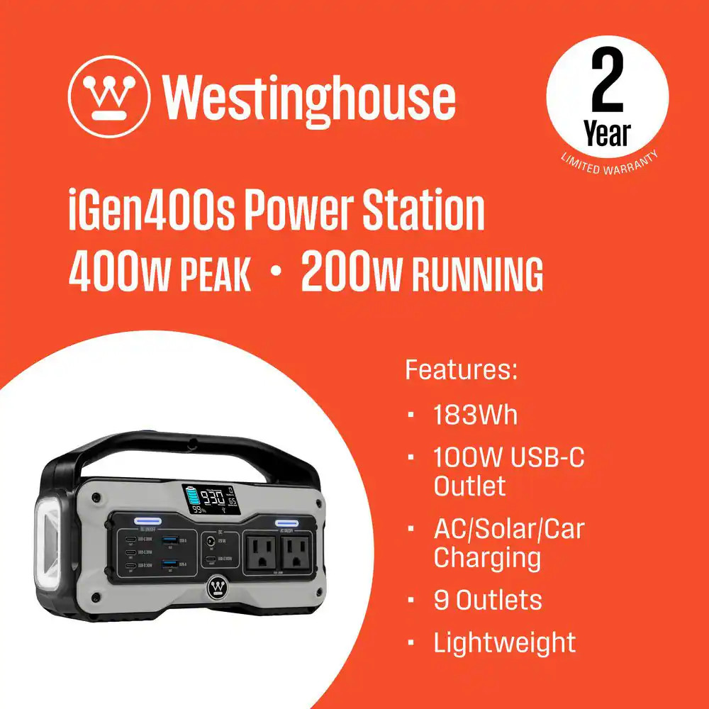 400-Watt Lithium-Ion Portable Power Station with LED Display and Flashlight