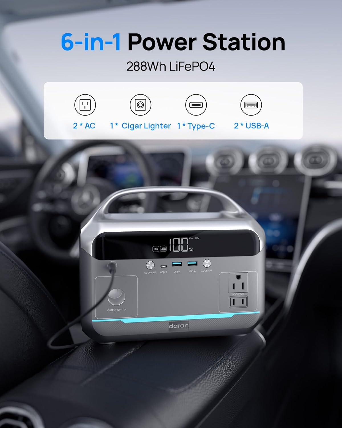 Portable Power Station, Outdoor 288Wh Lifepo4 Battery, 350W (600W Surge) Solar G