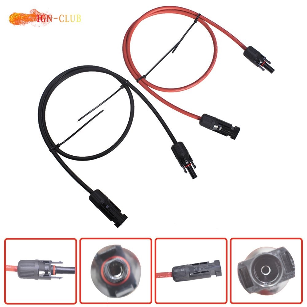 1 Pair 3FT Durable Solar Panel Extension Cable Wire Connector 10 AWG Black+Red