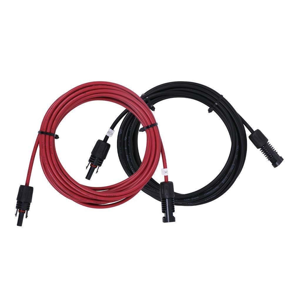 20FT 12AWG Solar Panel Extension Cable – Male & Female Connectors, 1 Pair, Red/B