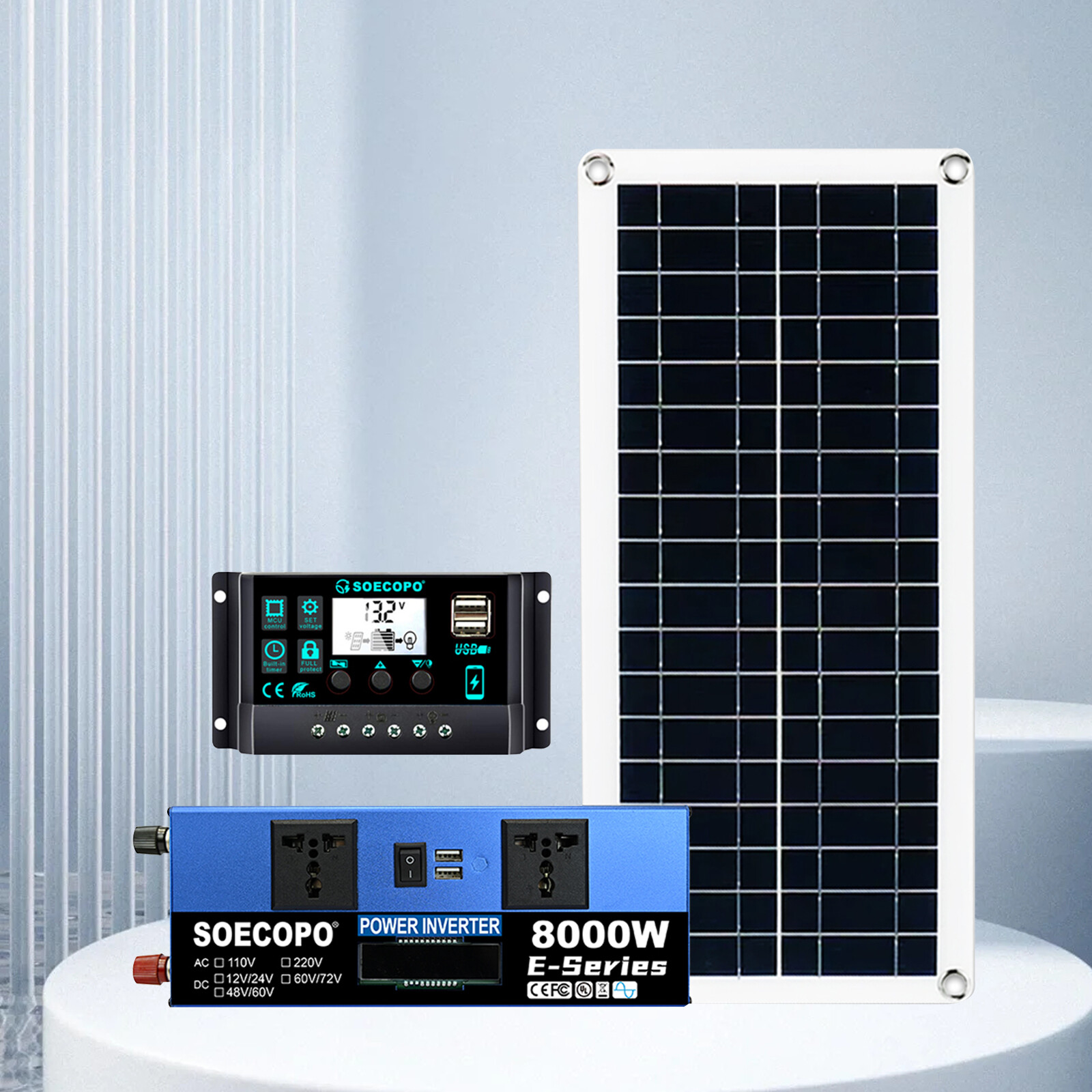 8000W Complete Solar Panel Kit Solar Power Generator 100A Home 110V/220V Syste