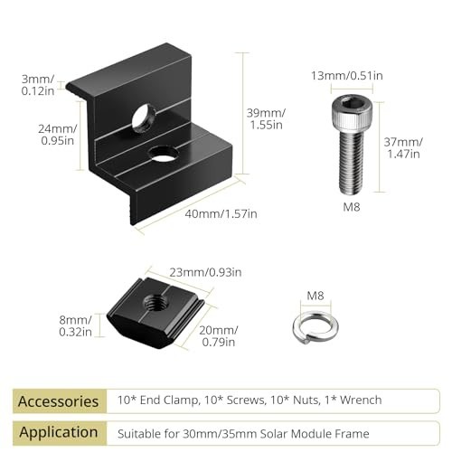 10pcs Solar Panel End Clamps & Z Brackets Kit, Aluminum Mounting Hardware, PV In