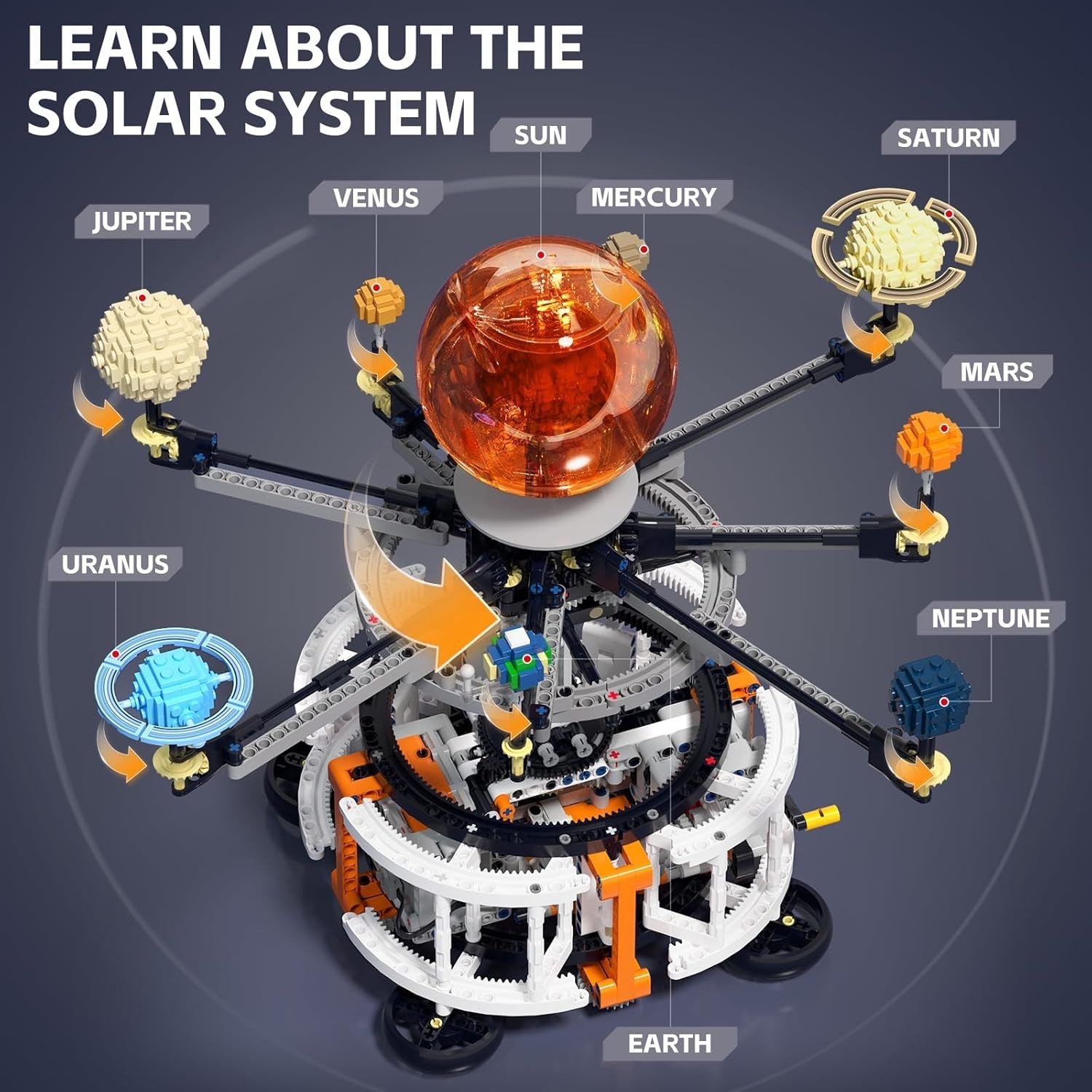 Dual-Mode Spinning Solar System Space Building Kit Rotating Planets Light-up Sun