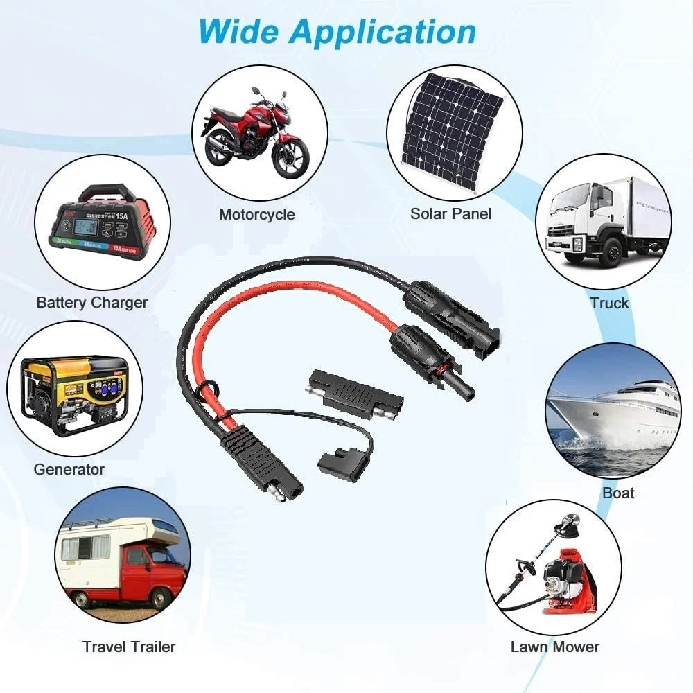 Solar Panel to SAE Adapter With MC4 Connector Extension Cable 10AWG for Easy Con