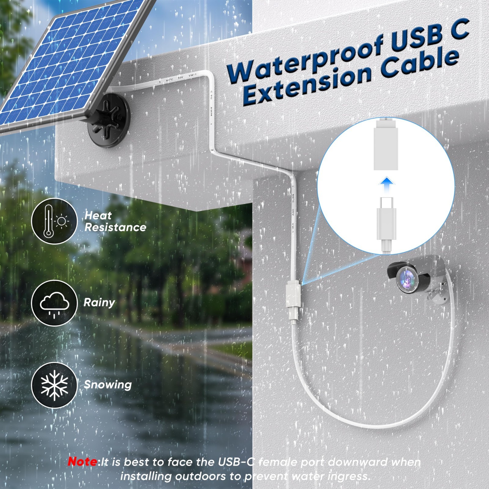 9.8ft USB-C Extension Cable, Waterproof Type C Male to Female Cord, 45W Charger