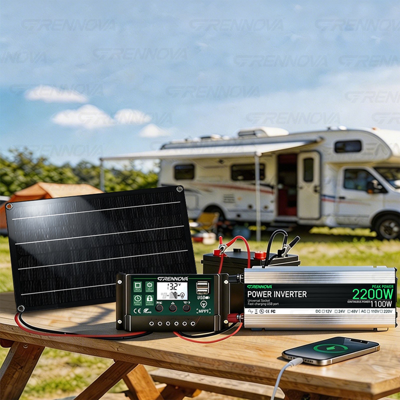 Grennova 2200W Real Power Off-Grid System 60W Panel 60A MPPT Dual Voltage