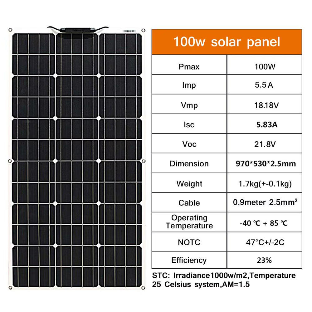 200W Flexible Solar Panel Mono 12V Portable Power Camping Home RV Battery Charge