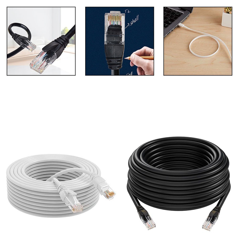 10m CAT 6 Network Cable for High Speed Ethernet Connection White Black