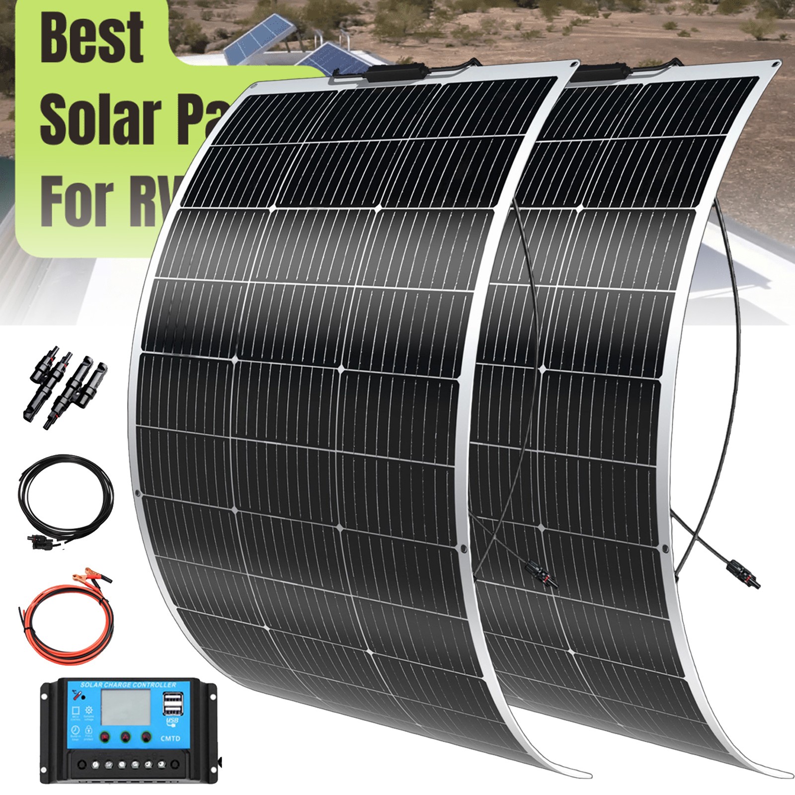 150W*2 Flexible Solar Panel Kit with 20A Controller – PV Set for RV Boat Camping