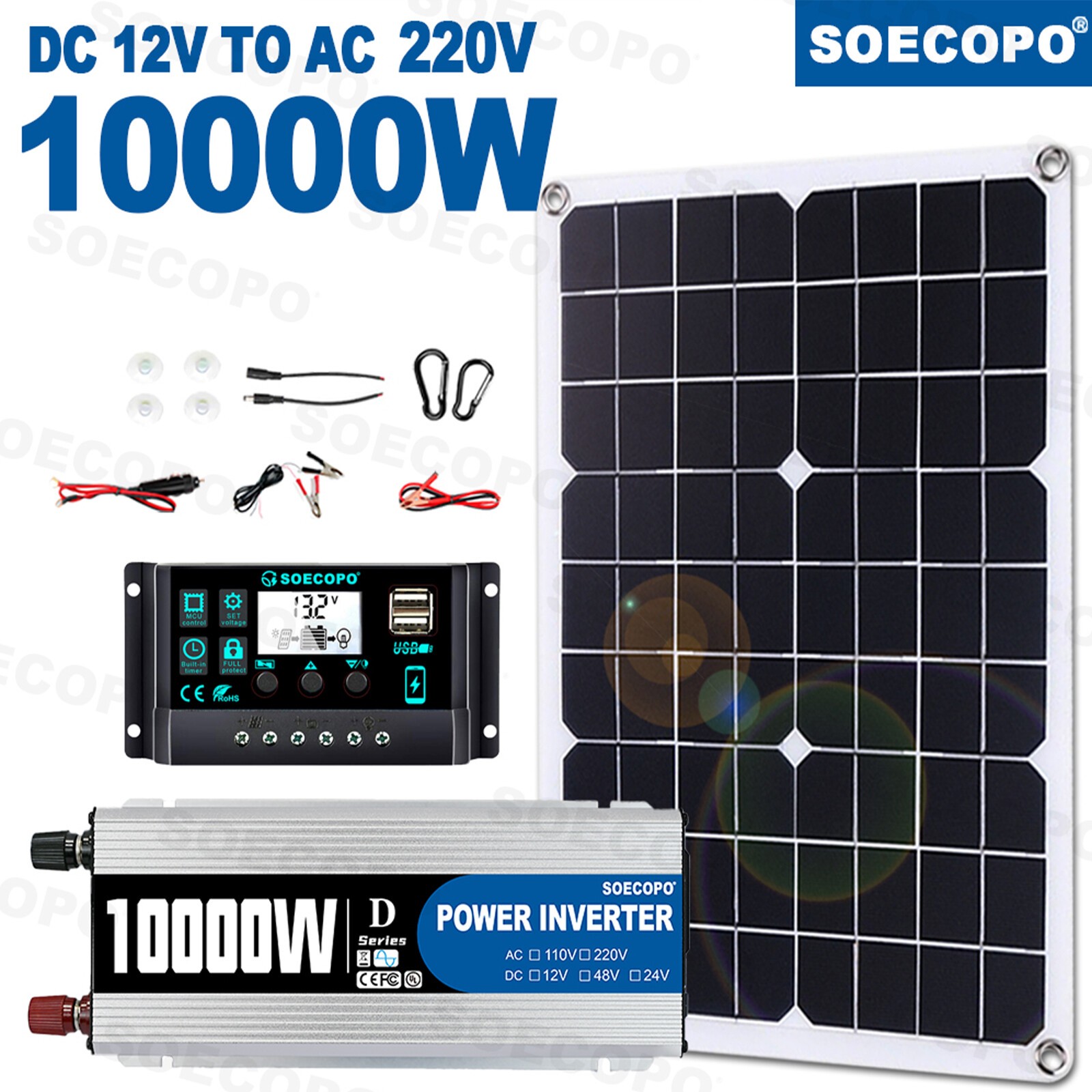 10000W 110V Power Inverter Solar Generator With 500W Solar Panel Home CompletepL
