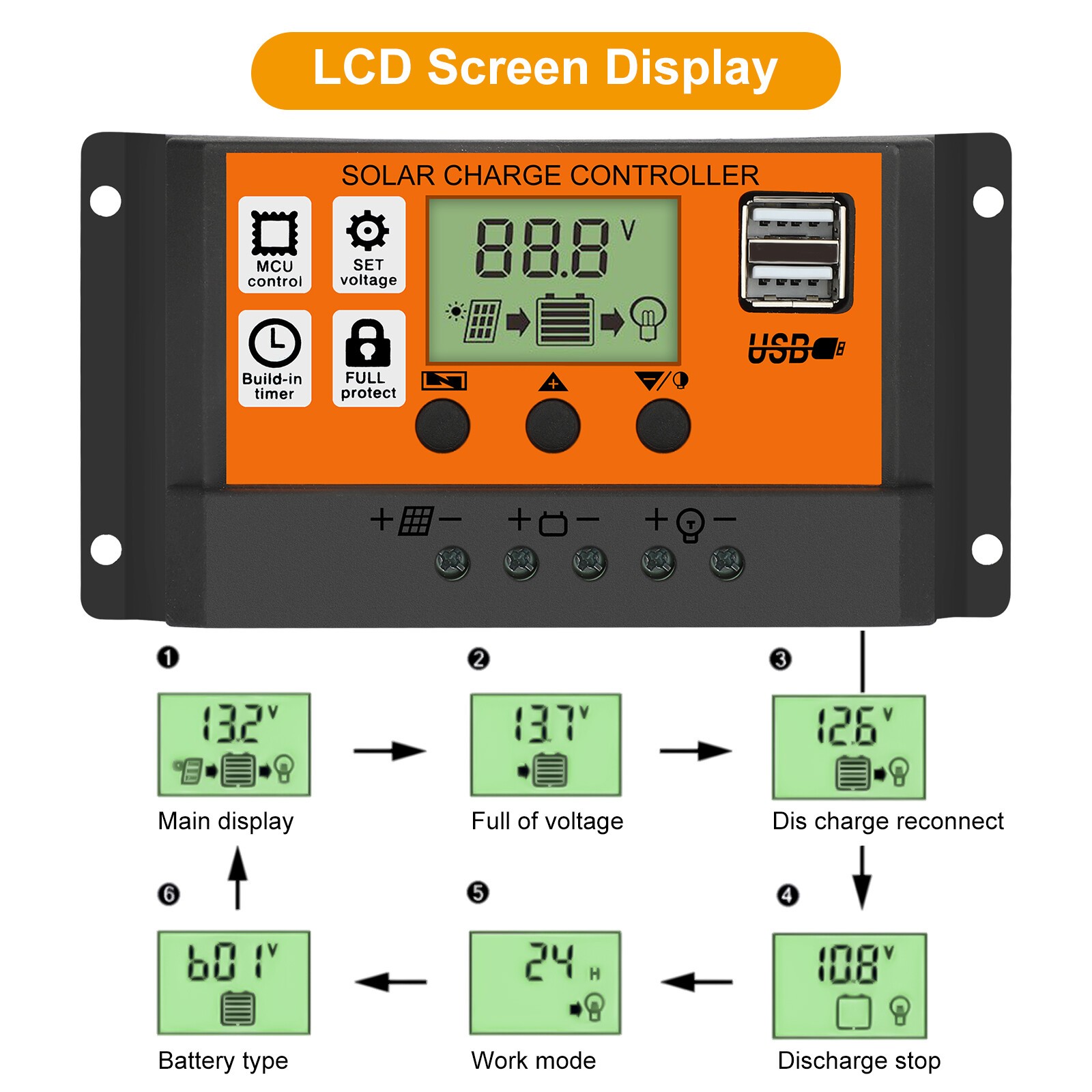 100A MPPT Solar Panel Regulator Charge Controller Auto Focus Tracking 12/24V
